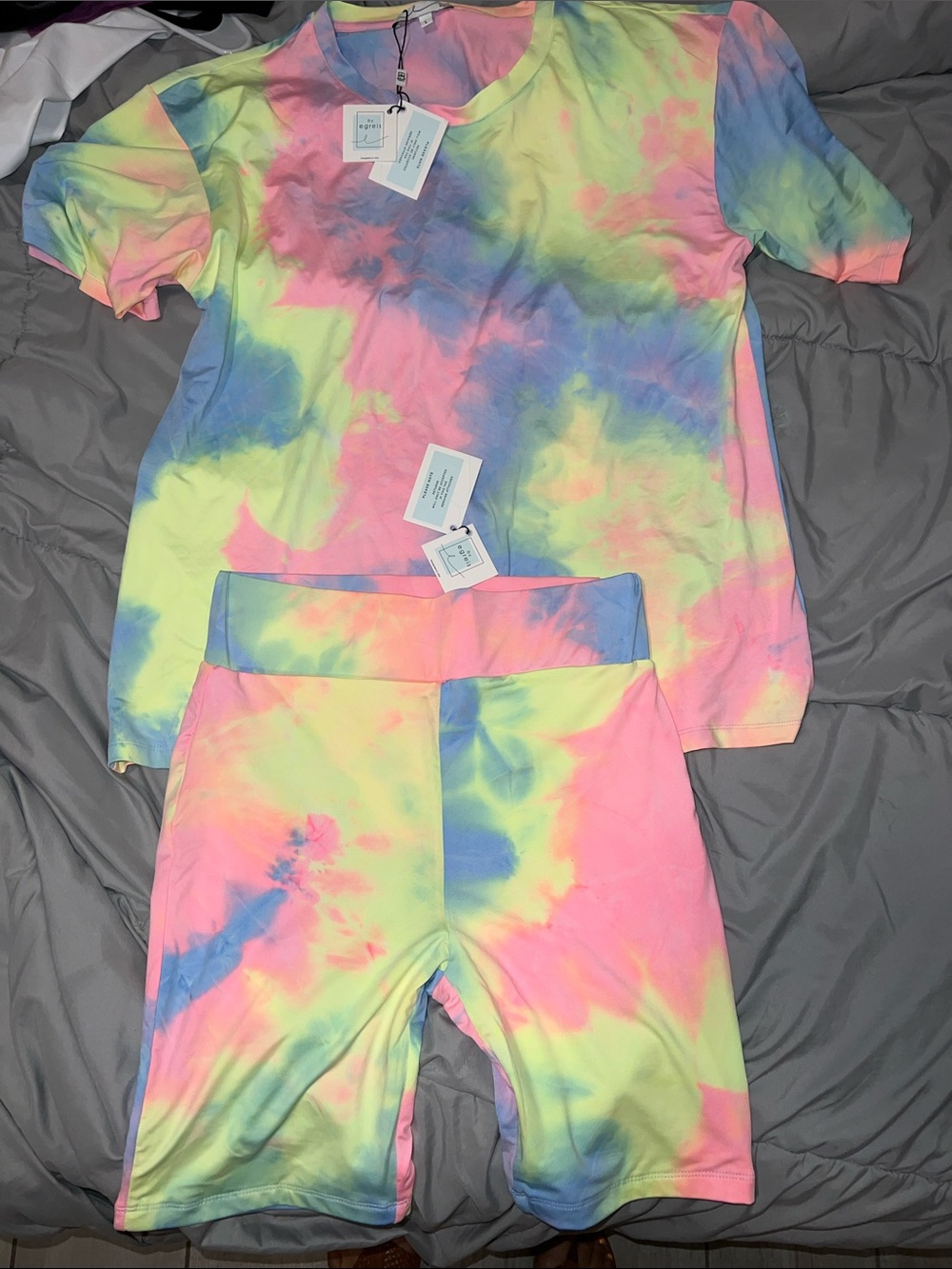 Pastel Tie-Dye Two-Piece Lounge Set - Pink, Yellow, Blue